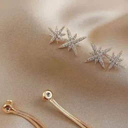 PolluxCraft Korean Gold Plated Stone Studded Contemporary Drop Earrings-picture-21