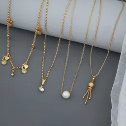 BHUMI09 Set Of 4 Gold-Plated Artificial Stones Studded And Beaded Minimal Chains-picture-31