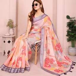 TRUSTED RAJVEER Floral Pure Linen Saree image 5