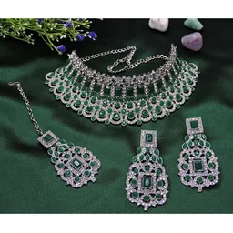 Anouk Rhodium-Plated Stone Studded Jewellery Set image 1