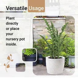 Kuber Industries 4 Pieces Brown & White Textured Roto Mould Flower Planters With Tray image 3