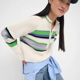 Trendyol Women Striped Mock Collar Pullover Sweaters-image-16