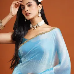 LOROFY Embellished Border Beads and Stones Tussar Saree image 5