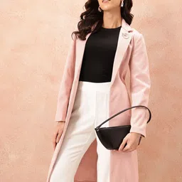 all about you Chevron Notched Lapel Front-Open Longline Overcoat with Belt-image-92