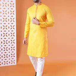 AURIK Men Ethnic Motifs Cotton Kurta with Pyjamas image 4