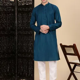 House of Pataudi Men Textured Straight Kurta With Trouser-picture-16