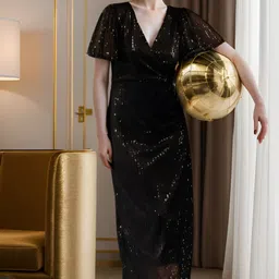 BAESD Women Embellished Net A-Line Midi Dress image 3