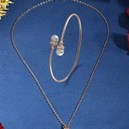 Zaveri Pearls Rose Gold Plated CZ Stone Studded & Beaded Jewellery Set-picture-31