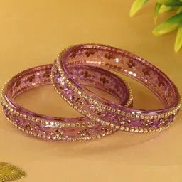 LAVAZZA Set Of 2 Zircon Diamond & Beads Work Glass Bangles-picture-12