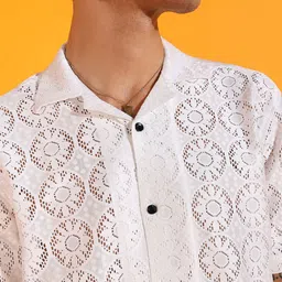 INDICLUB Men Cuban Collar Textured Casual Shirt image 2