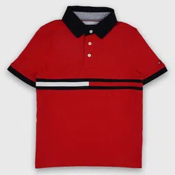 Tommy Hilfiger Boys Brand Logo Printed Polo Collar Pockets T-shirt-picture-49