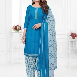 THE WEAVERS SHOP BY RAAVI Women Ethnic Motifs Printed Regular Pure Cotton Kurta with Patiala & With Dupatta image 1