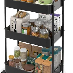 ® 3 Tier Metal Rolling Cart with Wheels, Rolling Utility Cart Storage Organizer Carbon Steel Kitchen Trolley-image-16