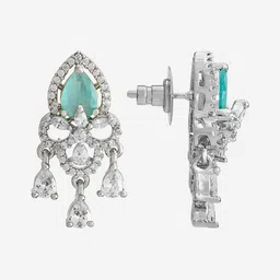 Kushal's Fashion Jewellery Rhodium-Plated Zircon Stone Studded Teardrop Shaped Studs image 3