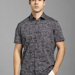 Louis Philippe Sport Floral Printed Spread Collar Short Sleeves Slim Fit Cotton Shirt-picture-17