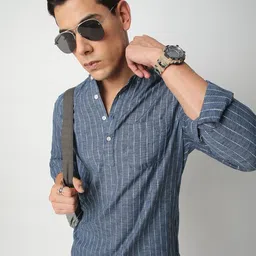 VASTRADO Striped Mandarin Collar Dobby A-Line Short Kurta-picture-10