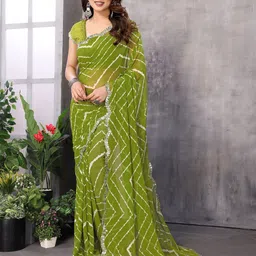 Nirmohi Fashion Striped Mirror Work Saree With Unstitched Blouse Piece-image-46