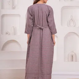 MAYA PRINT Women Checked Maxi Nightdress image 2