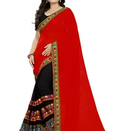 DIVASTRI Embellished Mirror Work Poly Georgette Half and Half Saree image 3