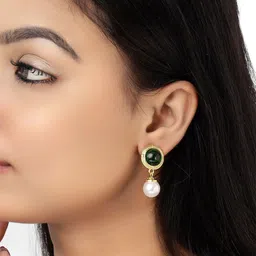 VELVET IMPERIAL Gold-Plated Artificial Stones Studded & Beaded Circular Drop Earrings image 2