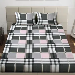 Aura Grey & Black Geometric Printed 300 TC King Fitted Bedsheet Set 2.50 m x 2.15 m image 2