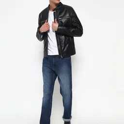 MaheTri Mock Collar Long Sleeves Lightweight Leather Jacket image 3