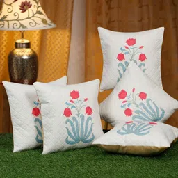 SOKNACK Red & White Set of 5 Floral Velvet Square Cushion Covers-image-75