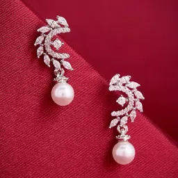 Kushal's Fashion Jewellery Rhodium-Plated Classic Zircon Studded Studs image 4
