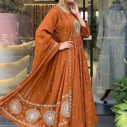 KALINI Women Ethnic Motifs Embroidered Empire Thread Work Kurta with Trousers & With Dupatta image 3