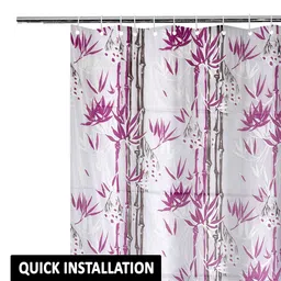 Kuber Industries White & Purple Bamboo Printed Shower Curtain With 8 Rings image 4