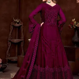 A TO Z CART Embroidered Semi-Stitched Net Ethnic Maxi Dress With Dupatta image 4