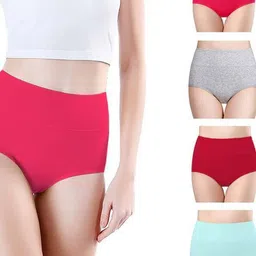 ORLIZEA Women Set Of 4 Multi Color Cotton Blend Solid Hipster Panty-image-45