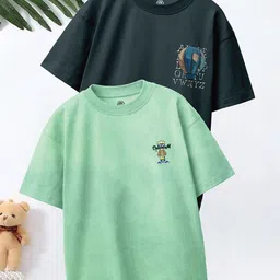 CODEZ Boys Pack of 2 Graphic Printed Round Neck Oversized Cotton T-shirts-picture-39