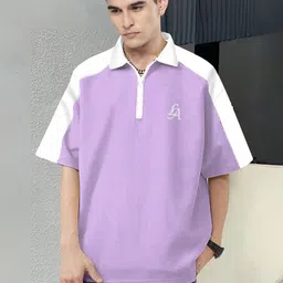 JUMPCUTS Men Brand Logo Colourblocked Polo Collar T-shirt-image-98