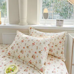 JC HOME Beige & Peach-Coloured Ethnic Motifs 140 TC Single Bedsheet Set 1.20 m x 2 m image 2