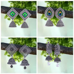 Sangria Silver-Plated Alloy Jhumkas image 2