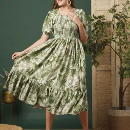 STARWORD Women Printed Puff Sleeves Fit & Flare Dress-image-31