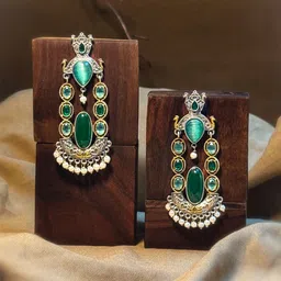 NAMAN ARTS Silver Plated Stones Studded & Beaded Oxidised Contemporary Drop Earrings-picture-31