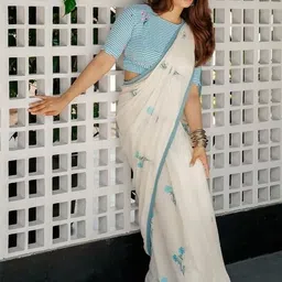 AMRUTKALA SAREES Floral Block Print Saree WITH Blouse Piece-picture-31