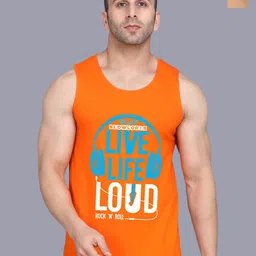 SLOWLORIS Pack Of 2 Printed Gym Vests SL26 COMBO (LOUD ORANGE) (FRD BLKRST) image 1