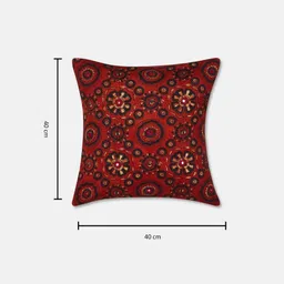 Fabindia Chavi Ajrakh Red & Beige Embroidered Square Cushion Cover image 3