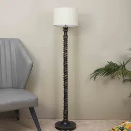 tu casa Off White Cotton Shade Novelty Floor Lamp Mango Wood Base image 2