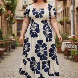 Sztori Women Plus Size Floral Print Puff Sleeve Smocked Crepe A-Line Midi Dress-image-24