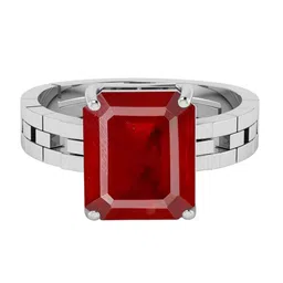 RRVGEM 10.25 Ratti To 10.00 Ratti Ruby Silver Plated Adjustable Finger Ring-picture-13
