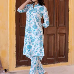 KALINI Floral Printed Pure Cotton Tunic With Trouser image 5