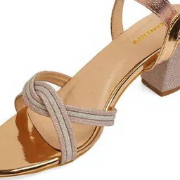 Kneetoes Women Rose-Gold Shimmer Criss-Cross Block Sandals image 4