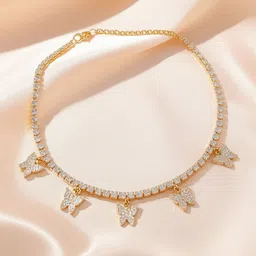 Zaphariq Gold-Plated Artificial Stones Studded Butterfly Shaped Statement Choker Necklace-picture-14