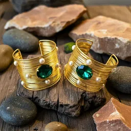 MANSIYAORANGE Women 2 Crystals Handcrafted Gold-Plated Cuff Bracelet-picture-12