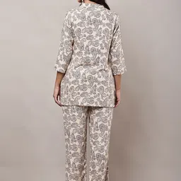 HERE&NOW Women Beige Viscose Rayon Printed Co-Ords image 5