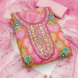 HERE&NOW Embellished Organza Unstitched Dress Material-picture-18